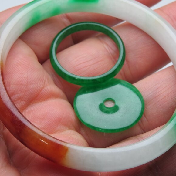 "Natural Jade bangle + REE Jade Ring & Jade Donut 57mm " - Picture 2 of 3